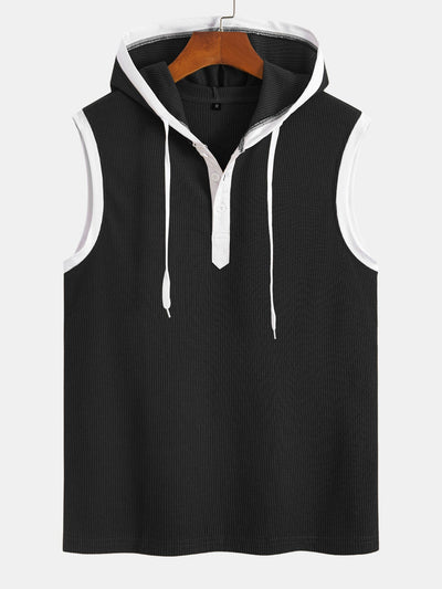 Contrast Waffle Half Open Hooded Vest