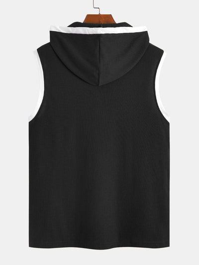 Contrast Waffle Half Open Hooded Vest