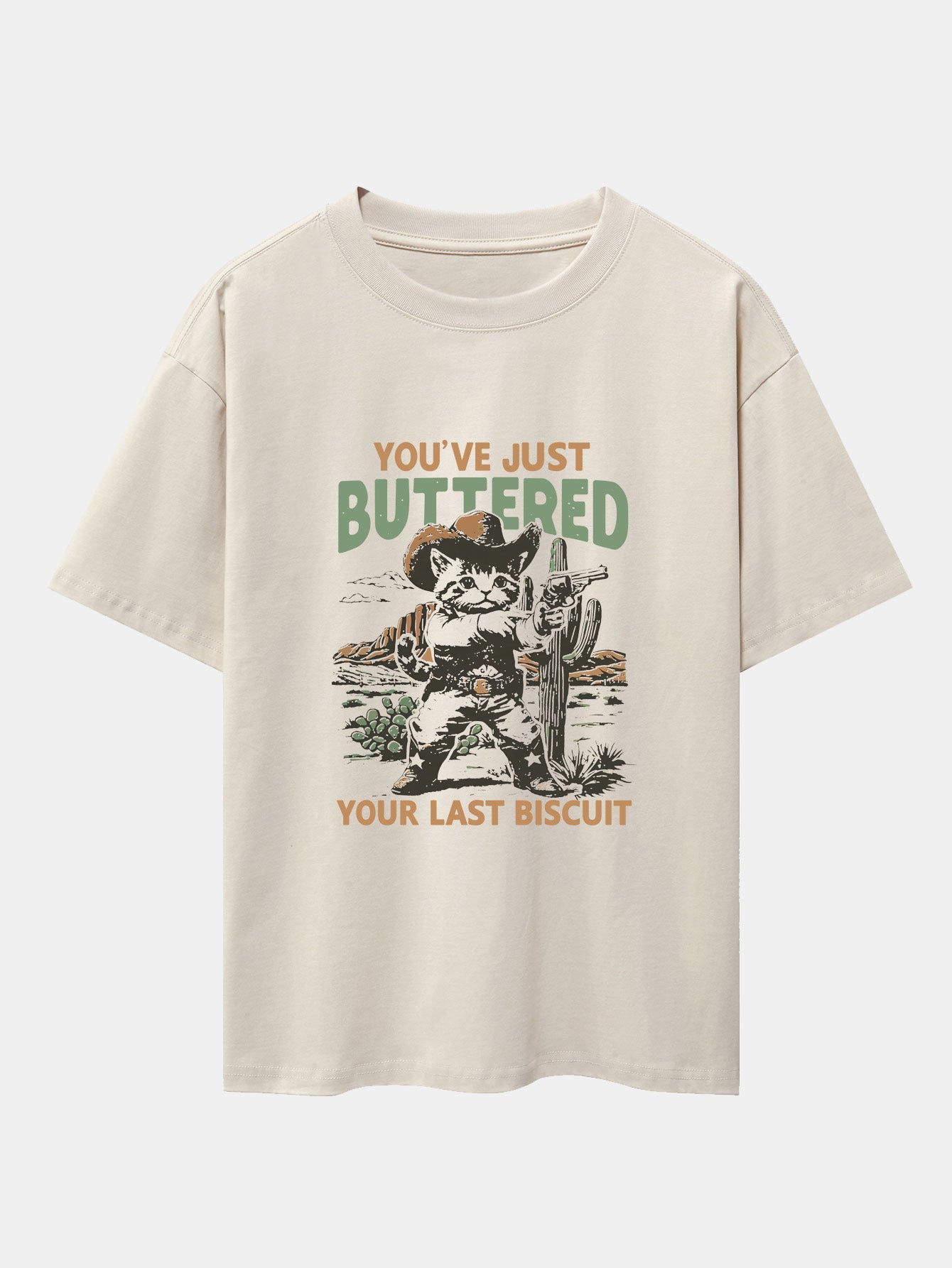 Cowboy Cat Print Drop Shoulder Oversize T-Shirt