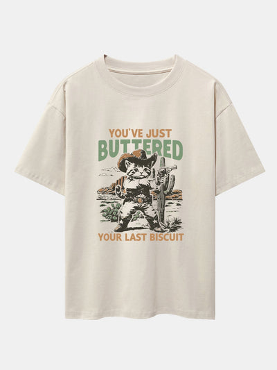 Cowboy Cat Print Drop Shoulder Oversize T-Shirt
