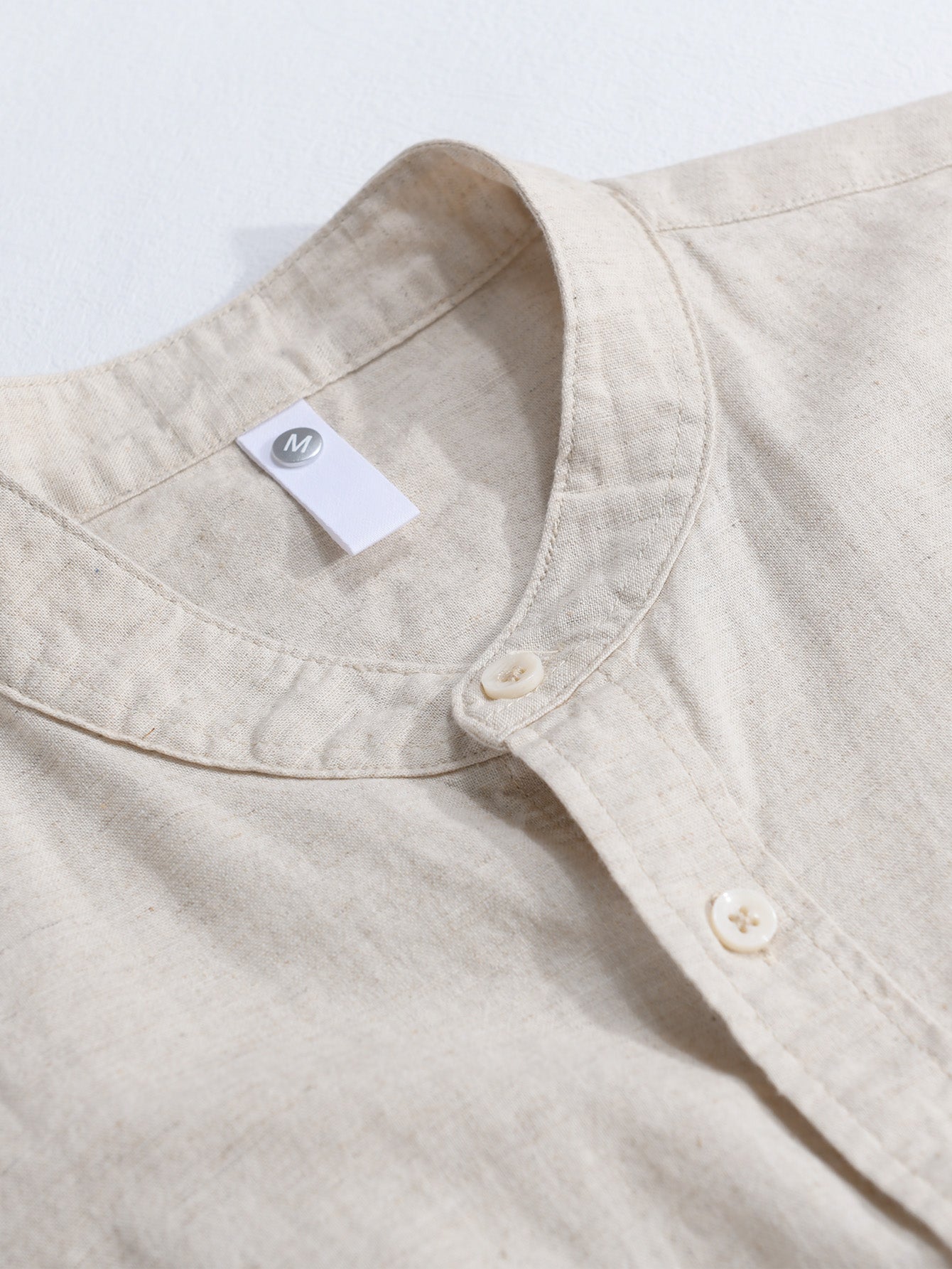 Long Sleeve Linen Cotton Stand Collar Shirt With Pocket