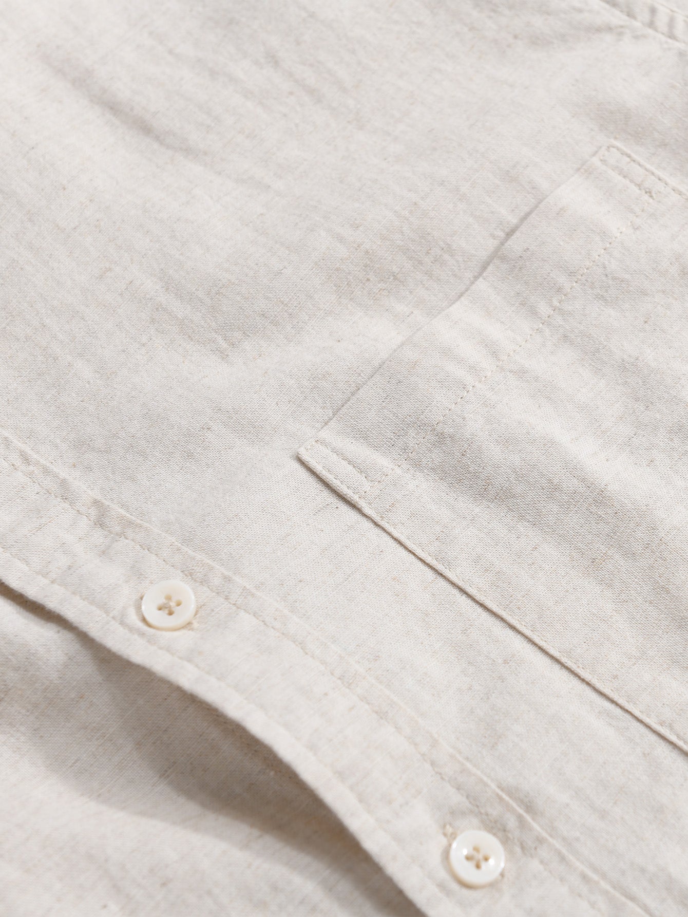Long Sleeve Linen Cotton Stand Collar Shirt With Pocket