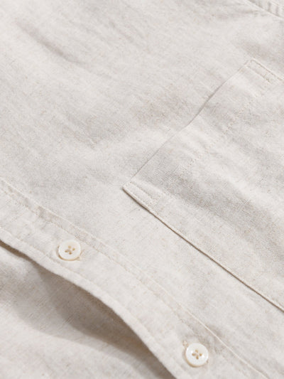 Long Sleeve Linen Cotton Stand Collar Shirt With Pocket