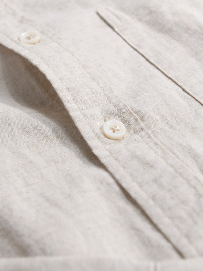 Long Sleeve Linen Cotton Stand Collar Shirt With Pocket