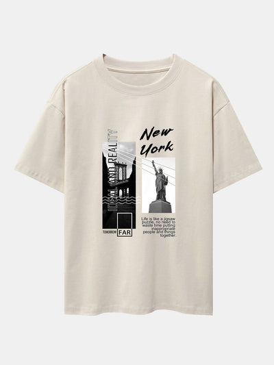 New York City Scenery Print Drop Shoulder Oversize T-Shirt