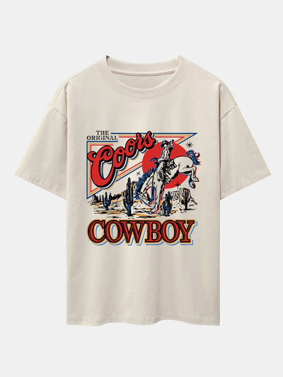 Western Cowboy Print Drop Shoulder Oversize T-Shirt