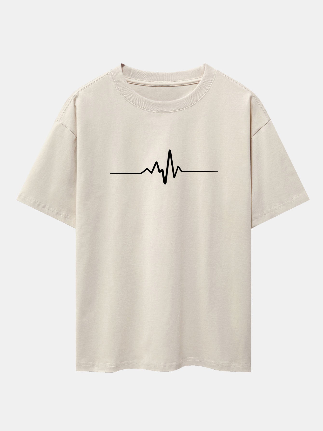 Heartbeat Flatline Print Drop Shoulder Oversize T-Shirt