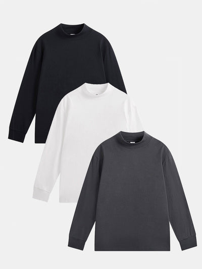 3 Pieces Basic Long Sleeve Mock Neck T-Shirt