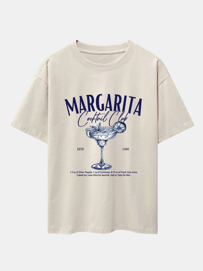 Margarita Cocktail Print Drop Shoulder Oversize T-Shirt