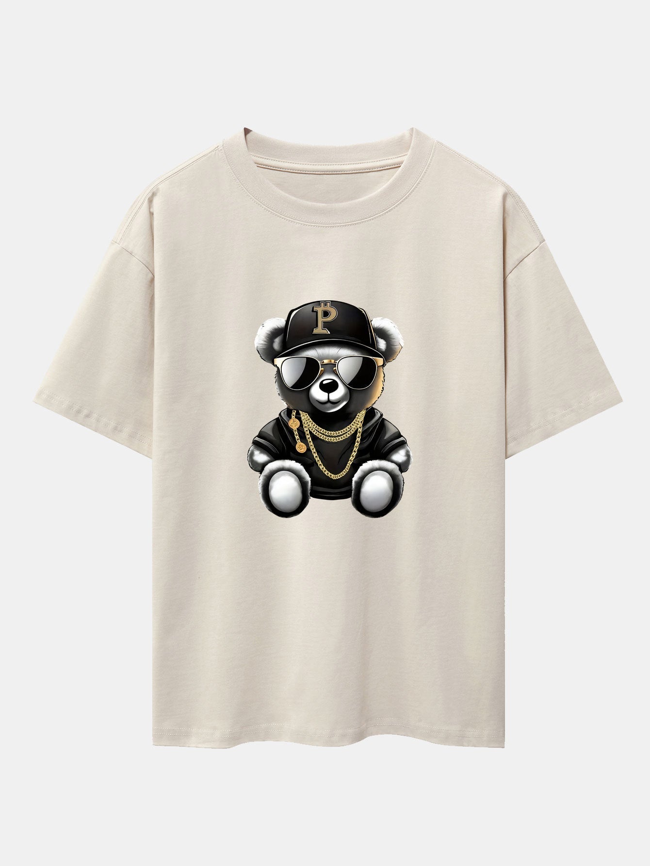 Hip Hop Bear Print Drop Shoulder Oversize T-Shirt