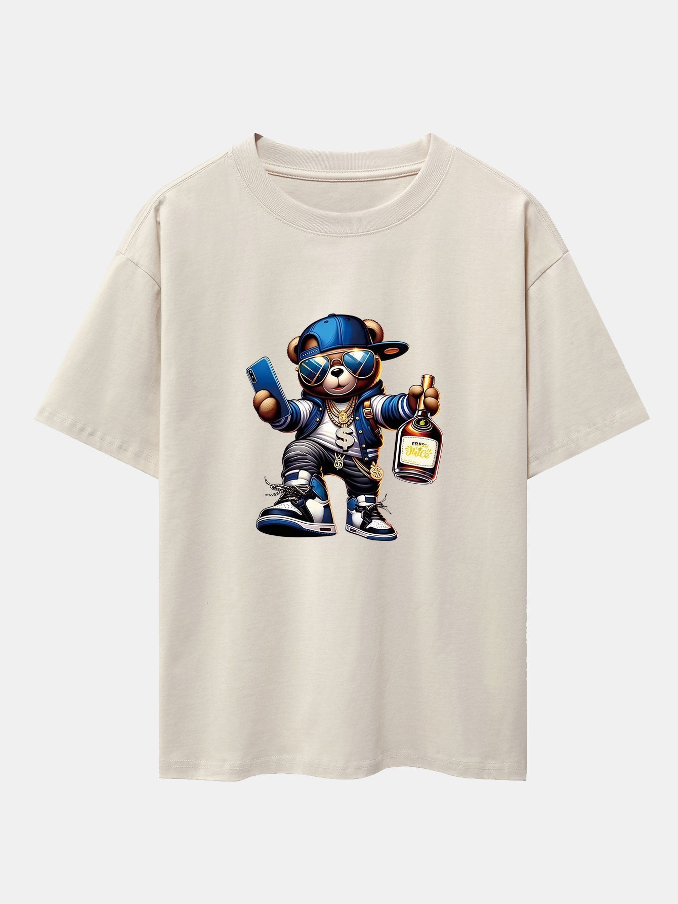 Hip Hop Bear Print Drop Shoulder Oversize T-Shirt