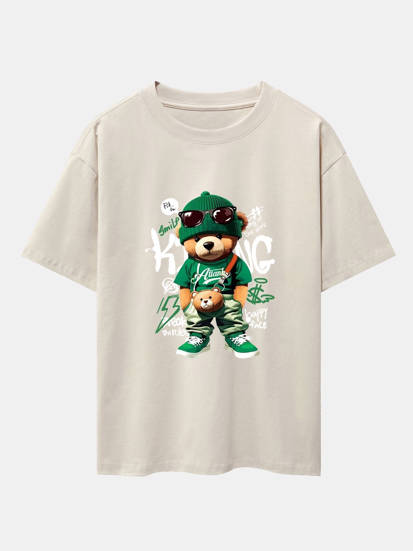 Graffiti Bear Print Drop Shoulder Oversize T-Shirt