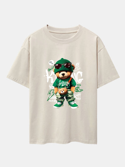 Graffiti Bear Print Drop Shoulder Oversize T-Shirt