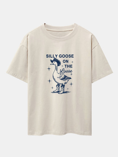 Silly Cowboy Goose Print Drop Shoulder Oversize T-Shirt