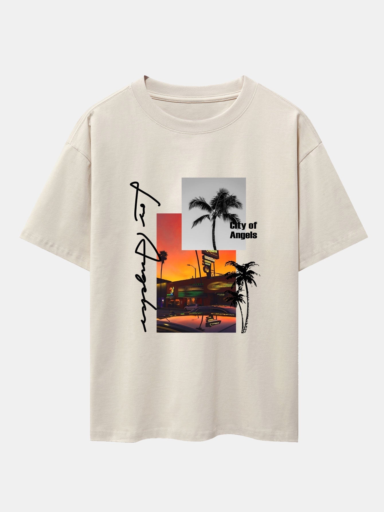 Los Angeles Scenery Print Drop Shoulder Oversize T-Shirt