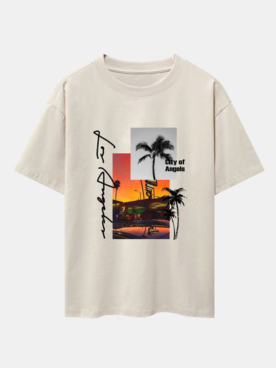 Los Angeles Scenery Print Drop Shoulder Oversize T-Shirt