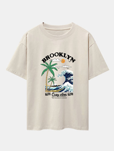 Beach Waves Print Drop Shoulder Oversize T-Shirt