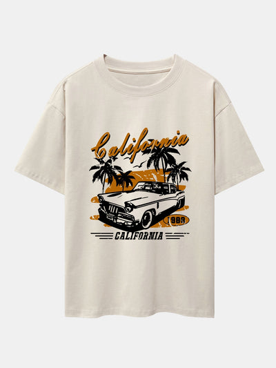 California Car Print Drop Shoulder Oversize T-Shirt