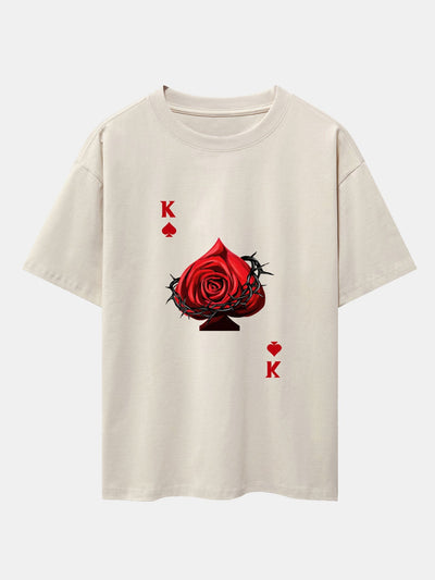 Rose K Print Drop Shoulder Oversize T-Shirt