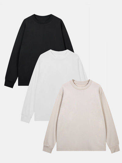 3 Pieces Basic Long Sleeve Ribbed Cuff T-Shirt