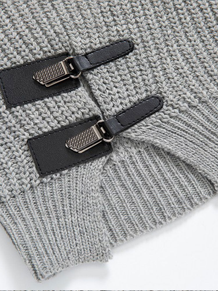 Leather Buckle Turtleneck Sweater