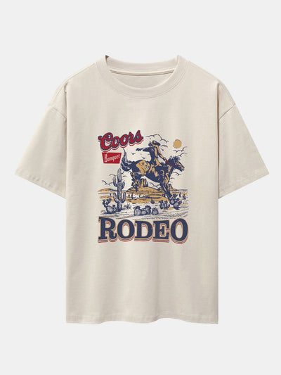 Western Cowboy Print Drop Shoulder Oversize T-Shirt