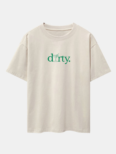 Dirty Cocktail Glass Print Drop Shoulder Oversize T-Shirt