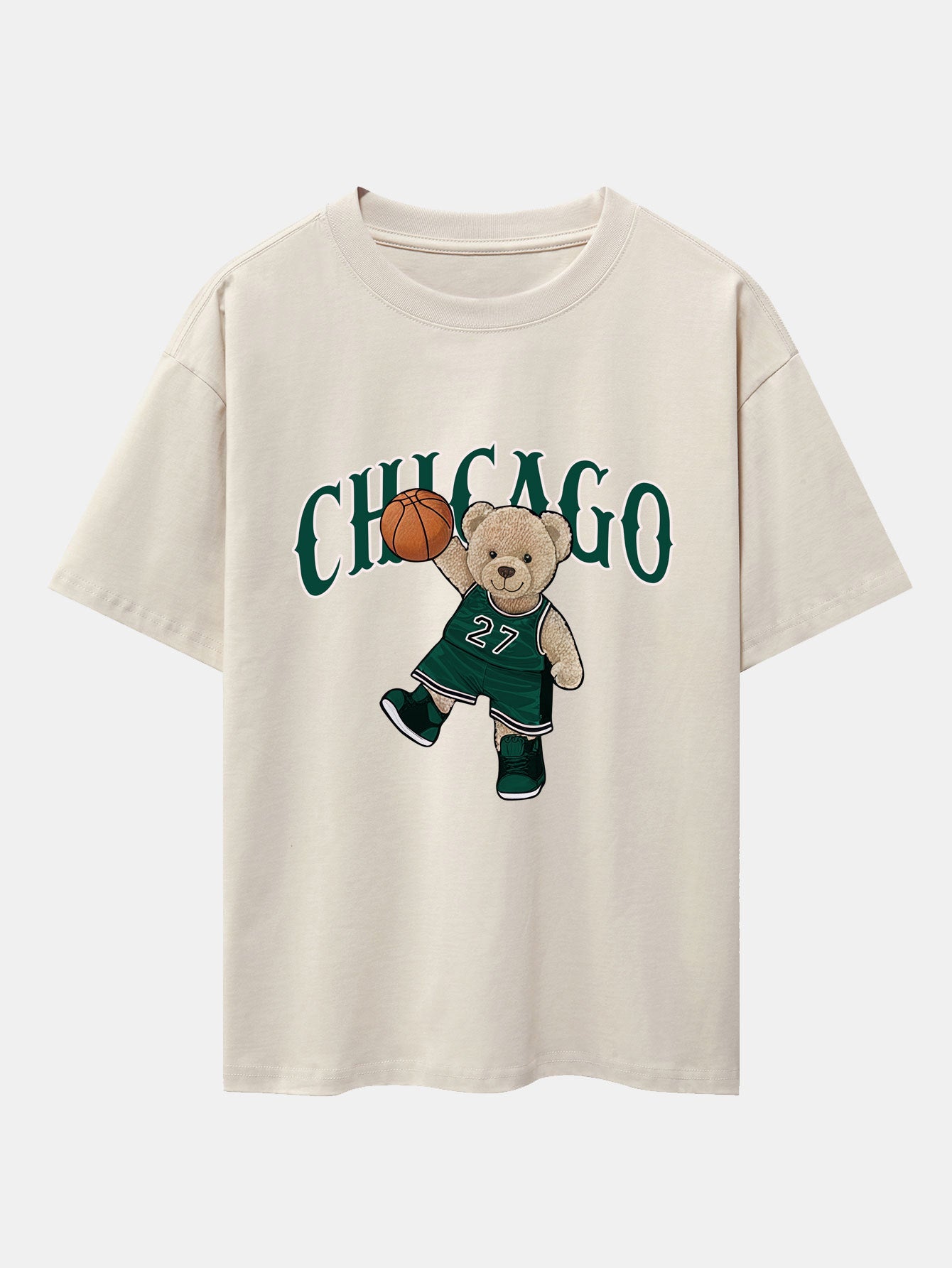 Chicago Basketball Bear Print Drop Shoulder Oversize T-Shirt