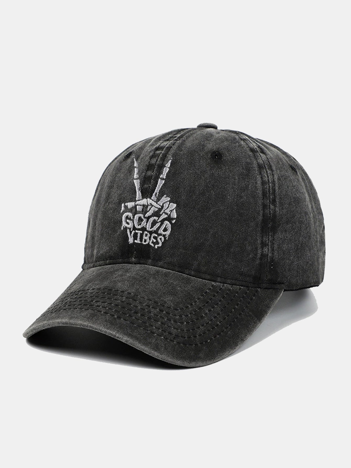 Skull Embroidery Pattern Vintage Distressed Washable Baseball Cap