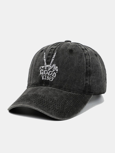 Skull Embroidery Pattern Vintage Distressed Washable Baseball Cap