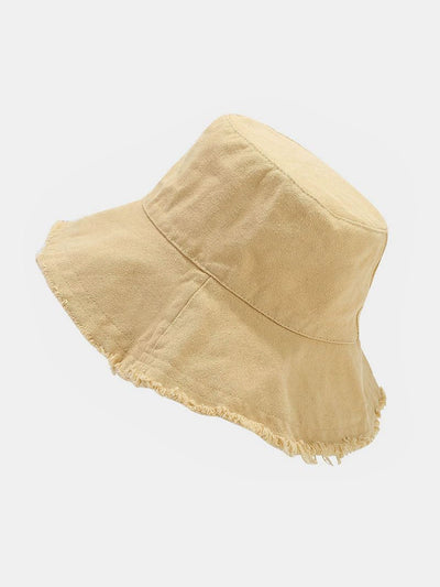 Solid Washed Cotton Frayed Bucket Hat
