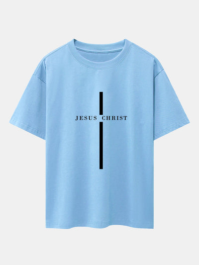 Jesus Christ Stripe Print Drop Shoulder Oversize T-Shirt