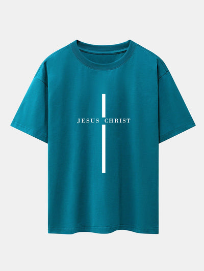 Jesus Christ Stripe Print Drop Shoulder Oversize T-Shirt