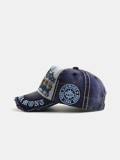 Slogan Embroidery Star Rivets Washed Baseball Cap