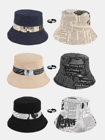 Newspaper Print Double Side Reversible Bucket Hat