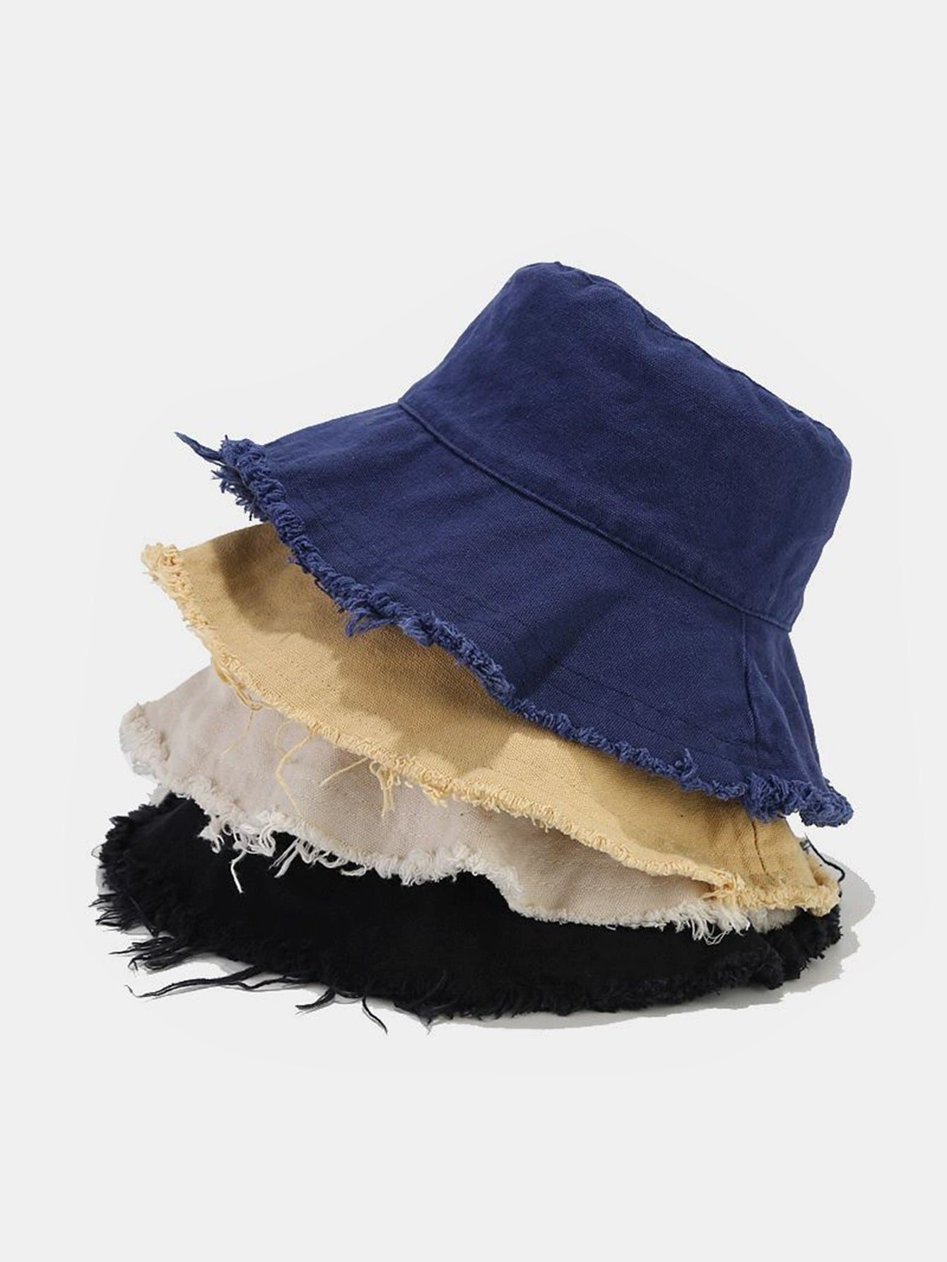 Solid Washed Cotton Frayed Bucket Hat