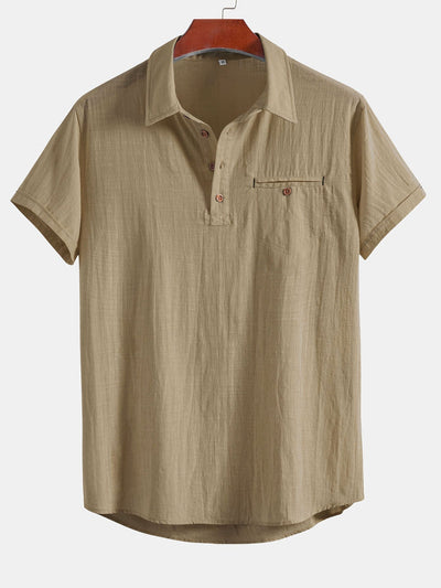 Short Sleeve Linen Look Polo Collar Shirt