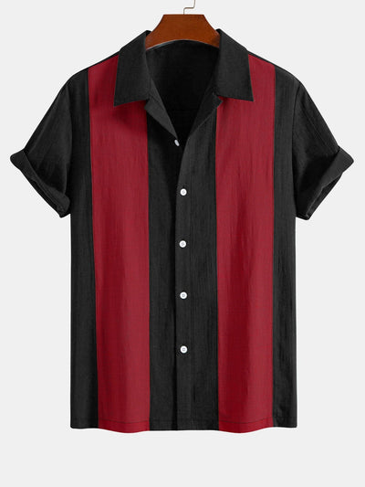Linen Look Patchwork Bowling Shirt
