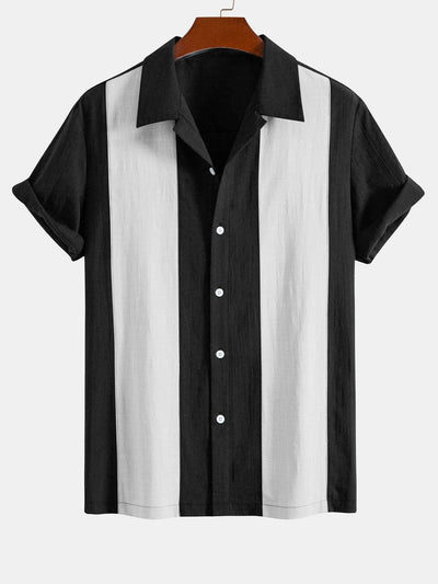 Linen Look Patchwork Bowling Shirt