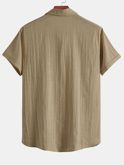 Short Sleeve Linen Look Polo Collar Shirt