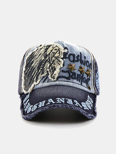 Slogan Embroidery Star Rivets Washed Baseball Cap