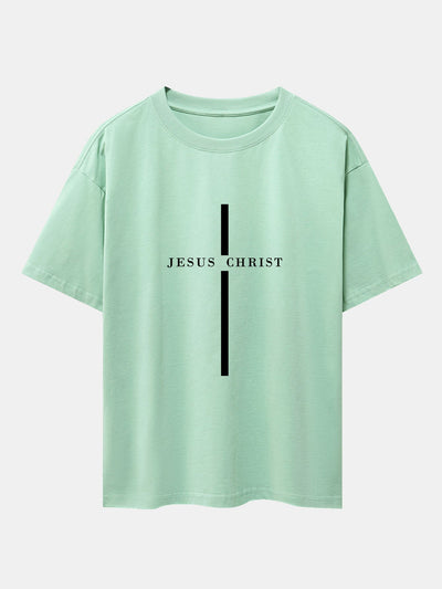 Jesus Christ Stripe Print Drop Shoulder Oversize T-Shirt
