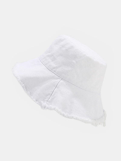 Solid Washed Cotton Frayed Bucket Hat