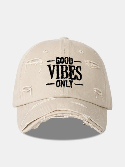 Good Vibes Only Embroidered Distressed Old Baseball Cap