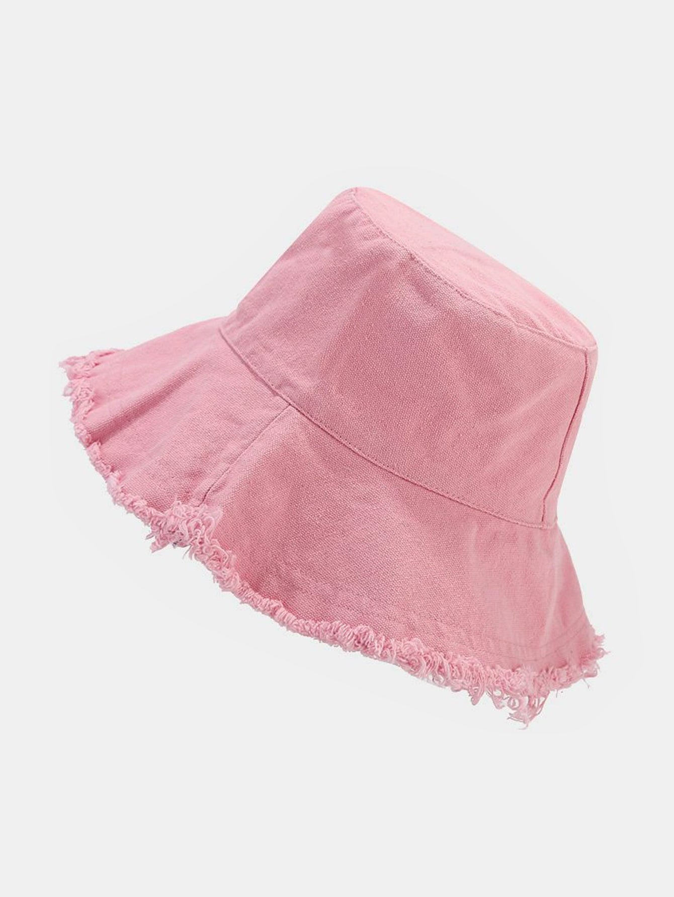 Solid Washed Cotton Frayed Bucket Hat