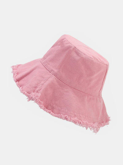 Solid Washed Cotton Frayed Bucket Hat