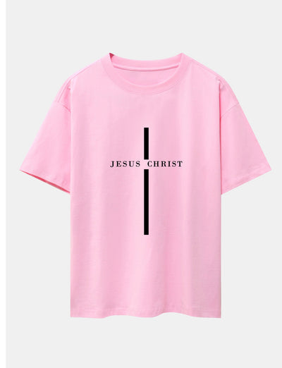 Jesus Christ Stripe Print Drop Shoulder Oversize T-Shirt