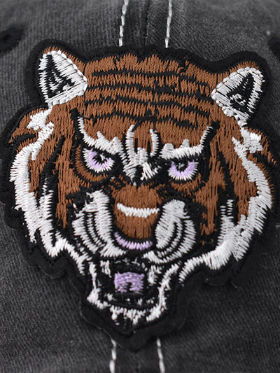 Street Fashion Tiger Embroidery Washed Distressed Baseball Cap