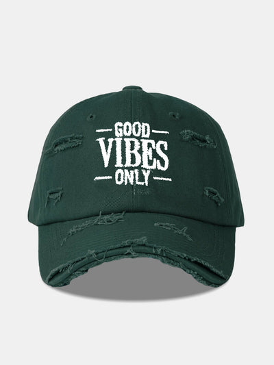Good Vibes Only Embroidered Distressed Old Baseball Cap