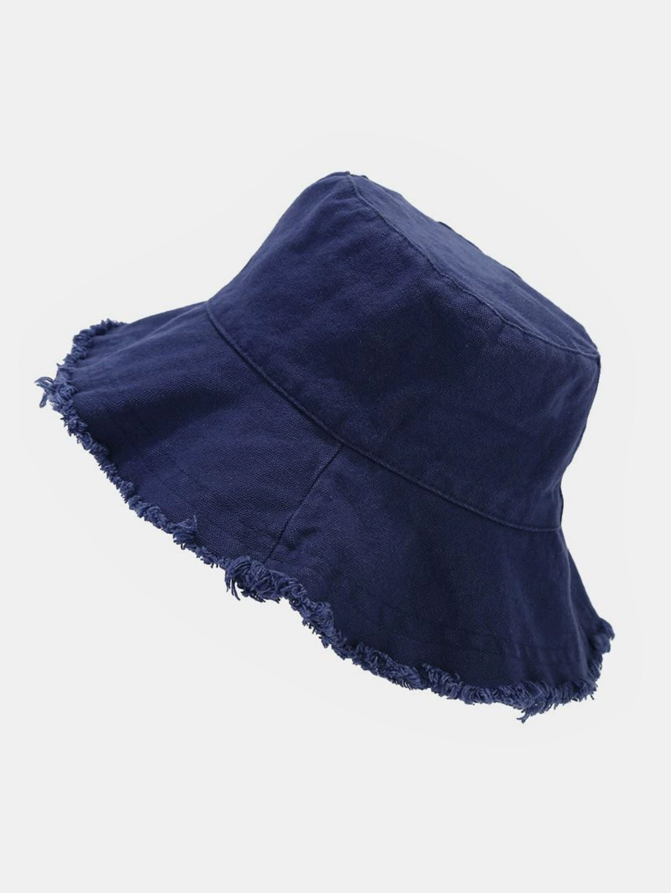 Solid Washed Cotton Frayed Bucket Hat